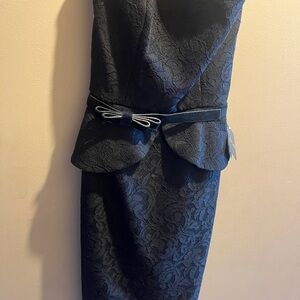 White House Black Market Black Lace Midi Dress with Bow Belt